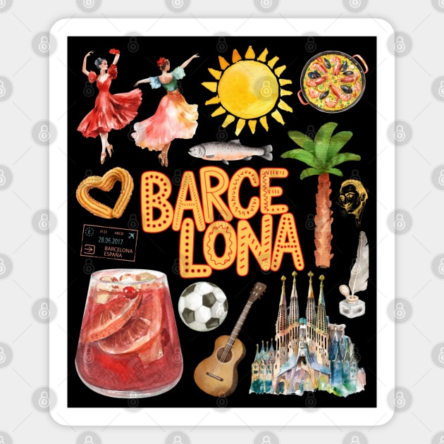 Barcelona Spain Vintage Travel Collage Art Magnet by TuncGK